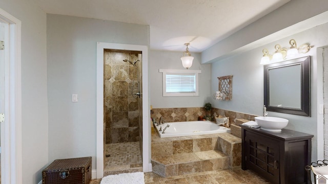 bathroom with vanity and plus walk in shower