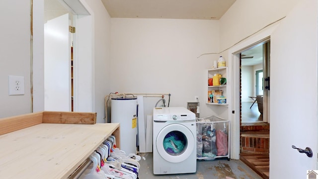 clothes washing area featuring washer / dryer and water heater