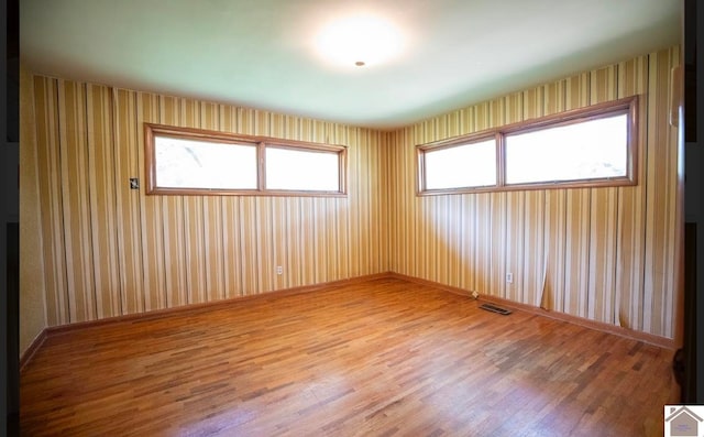 empty room with hardwood / wood-style flooring and plenty of natural light