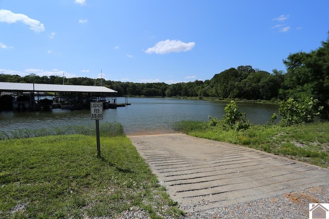 view of dock with a water view