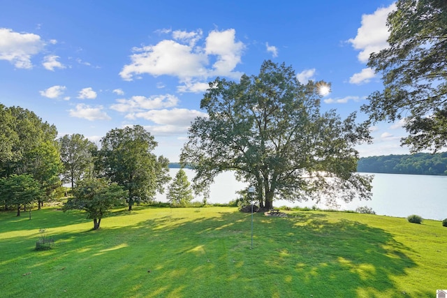 view of yard with a water view