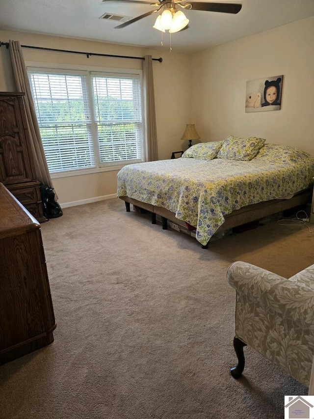 bedroom with carpet flooring and ceiling fan