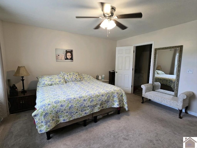 bedroom featuring ceiling fan and carpet flooring