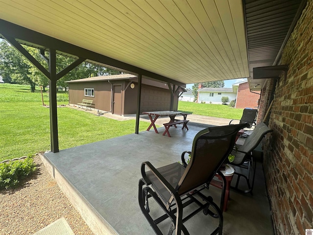 view of patio with a garage