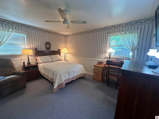 bedroom with carpet floors and ceiling fan