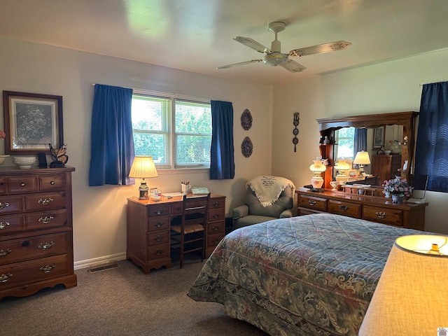 bedroom featuring carpet and ceiling fan