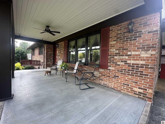 view of patio / terrace featuring ceiling fan and a porch