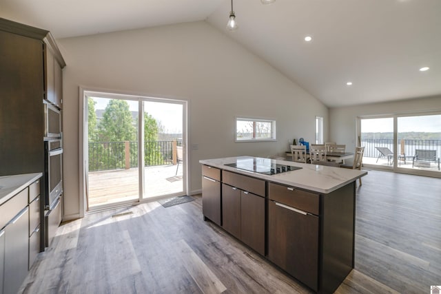 kitchen featuring light hardwood / wood-style flooring, a healthy amount of sunlight, and black electric stovetop