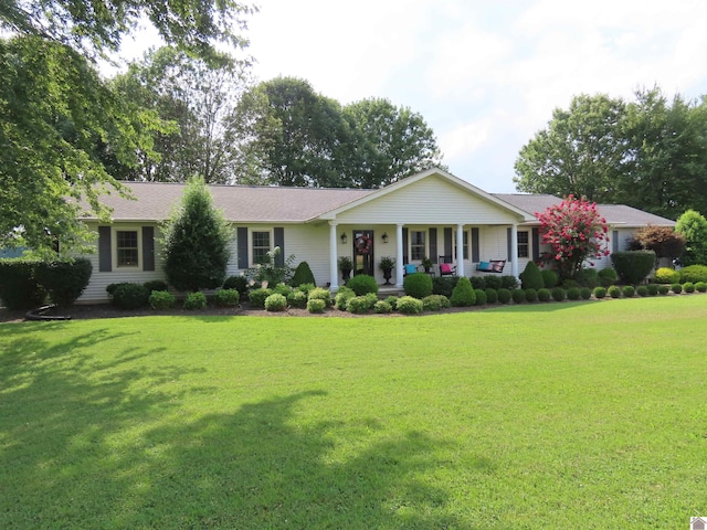 ranch-style home with a front lawn