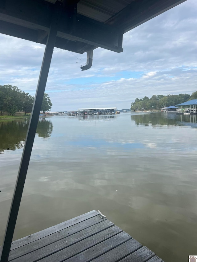 view of dock with a water view