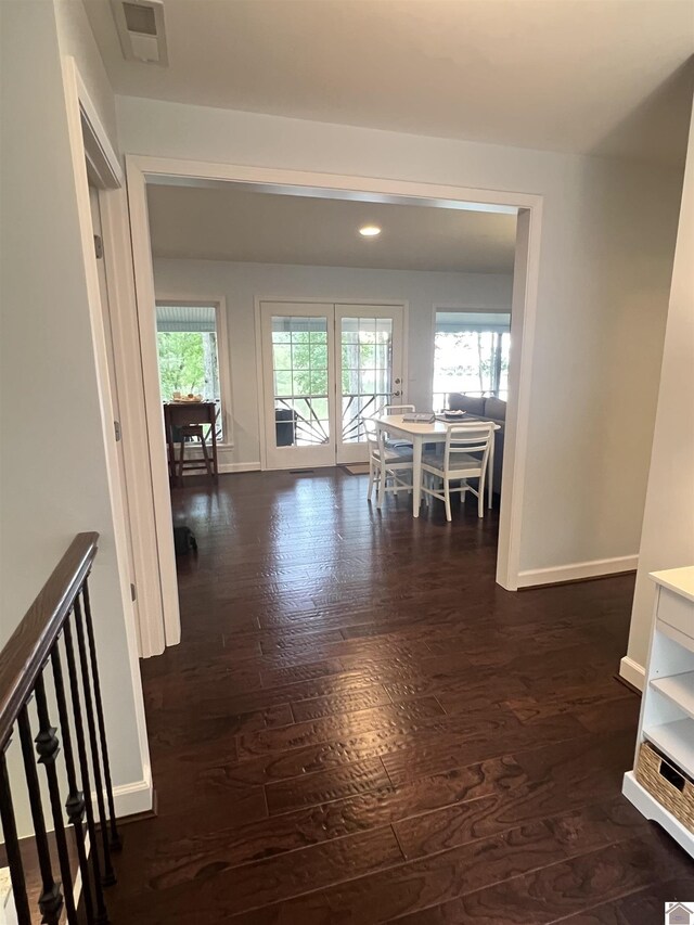 hall with dark wood-type flooring and a wealth of natural light