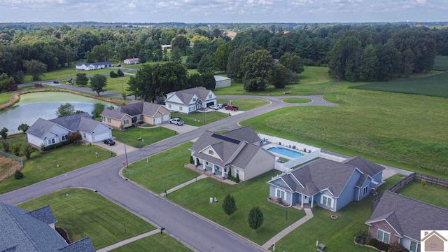 bird's eye view featuring a water view