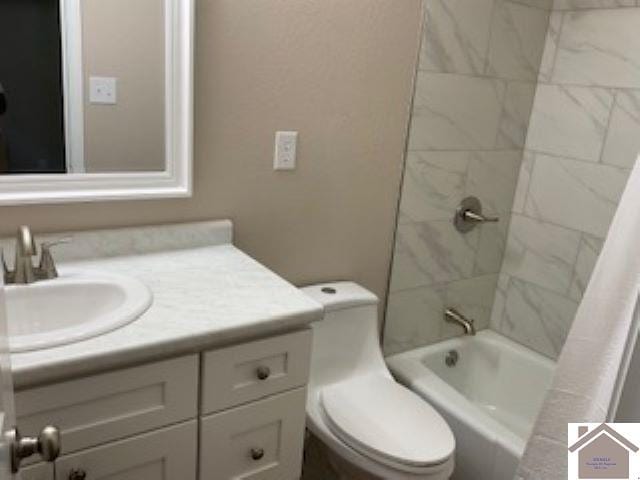 full bathroom with vanity, toilet, and shower / bath combination with curtain