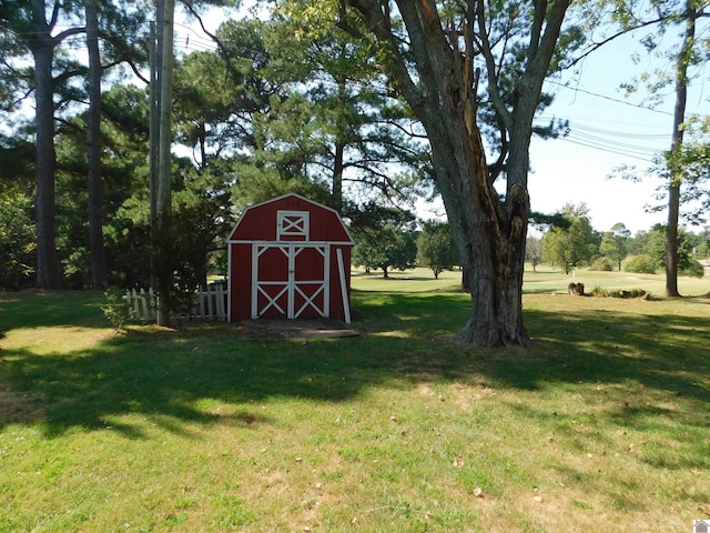 view of yard featuring a storage unit