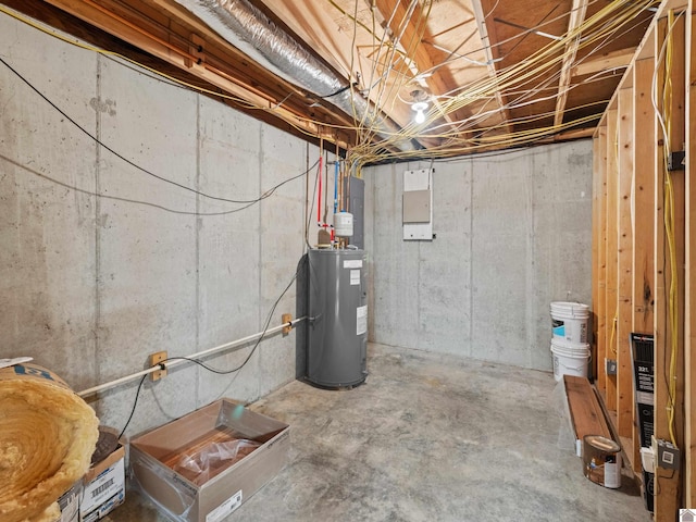 basement with electric water heater