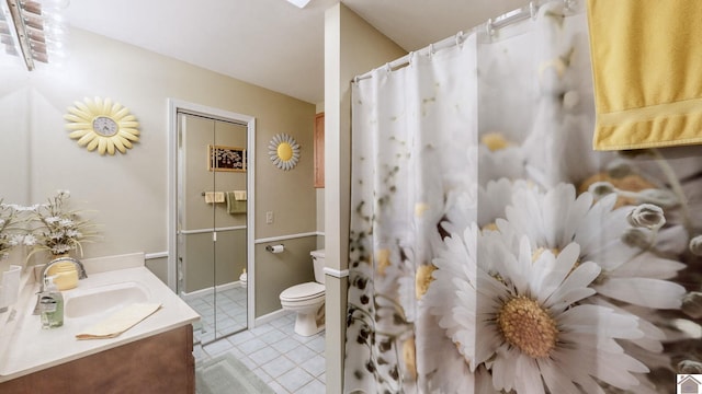 bathroom with tile patterned flooring, toilet, and vanity