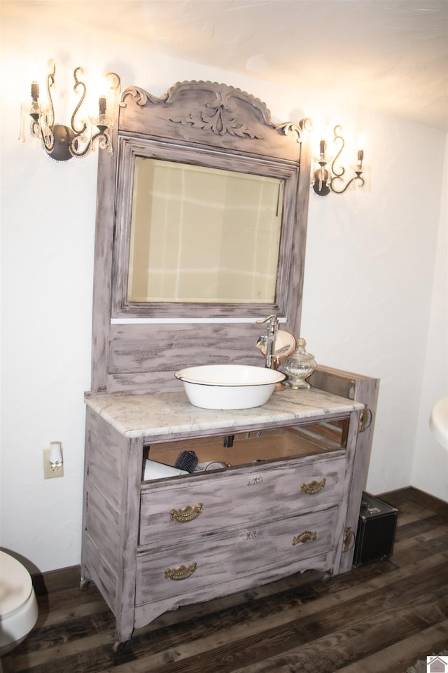 bathroom featuring hardwood / wood-style flooring and vanity