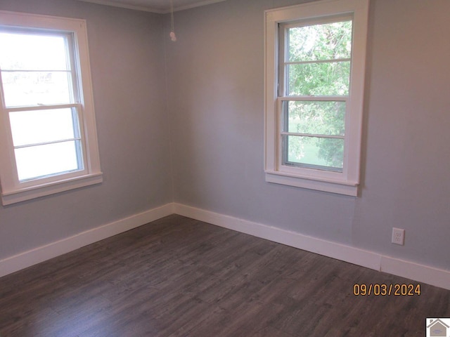 unfurnished room featuring dark hardwood / wood-style flooring