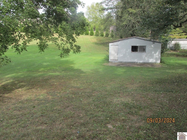 view of yard with a storage unit