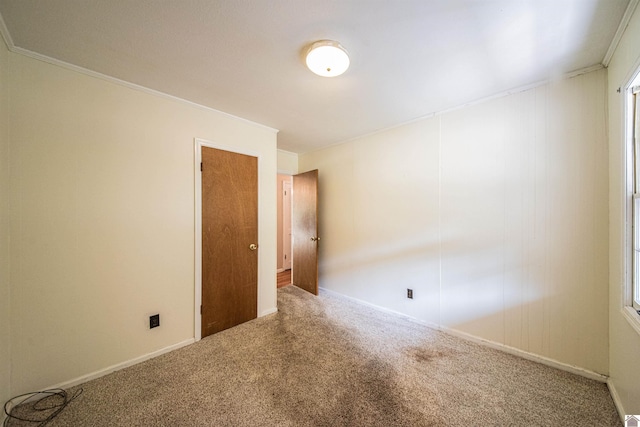 carpeted empty room with crown molding