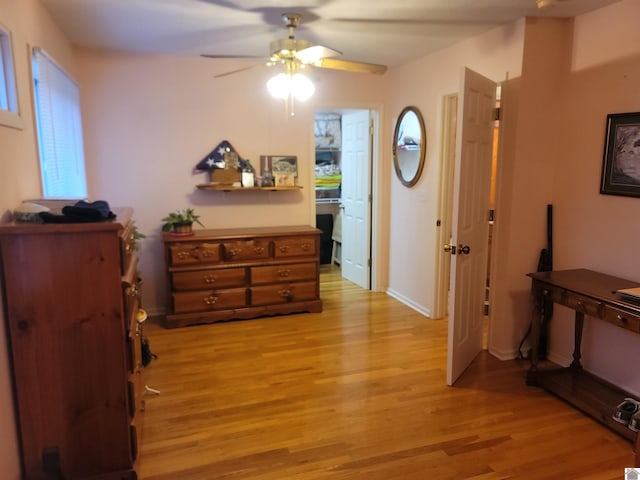 interior space featuring ceiling fan and light hardwood / wood-style flooring