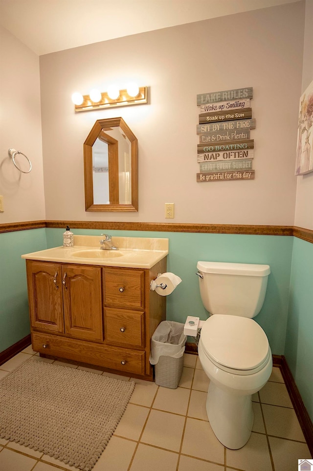 bathroom with tile patterned flooring, toilet, and vanity