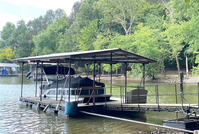 view of dock with a water view