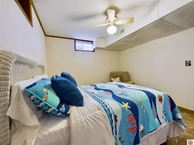 bedroom with carpet and ceiling fan