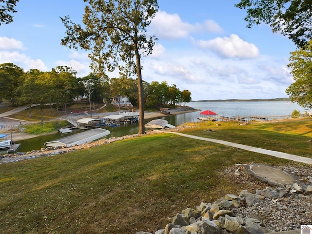 view of yard with a water view