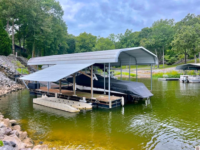 dock area featuring a water view