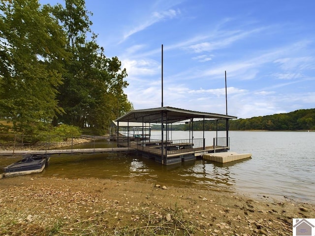 view of dock with a water view