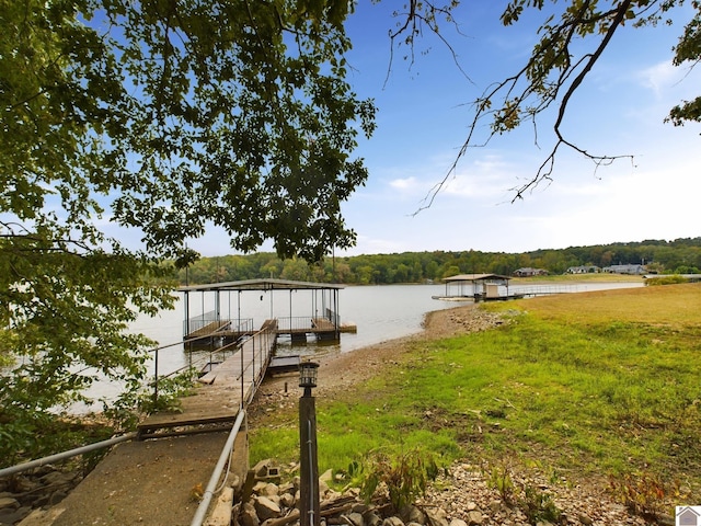 view of dock featuring a water view