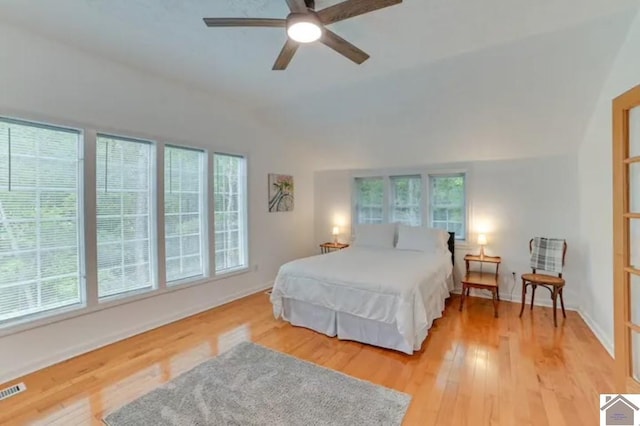 354 Sassafrass Rd, Cadiz, KY 42211 - bedroom with lofted ceiling, light wood-type flooring, ceiling fan, and baseboards