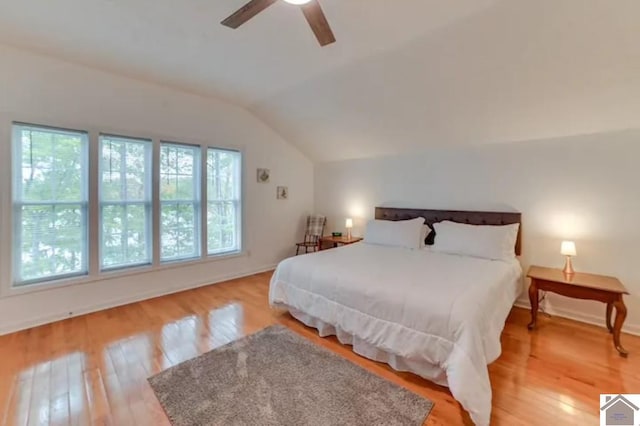 354 Sassafrass Rd, Cadiz, KY 42211 - bedroom with lofted ceiling, light wood-type flooring, ceiling fan, and baseboards
