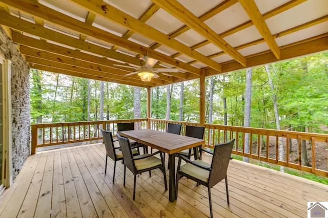 354 Sassafrass Rd, Cadiz, KY 42211 - sunroom / solarium featuring a ceiling fan, outdoor dining space, and view of scattered trees