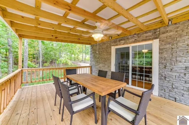 354 Sassafrass Rd, Cadiz, KY 42211 - wooden deck featuring ceiling fan and outdoor dining space