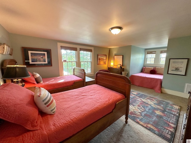 carpeted bedroom with multiple windows