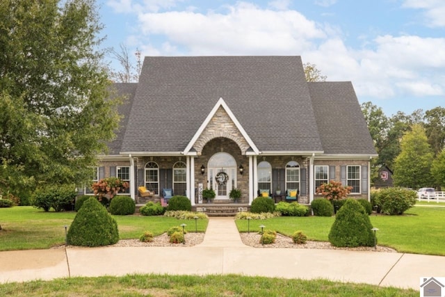 view of front of home with a front lawn and a porch