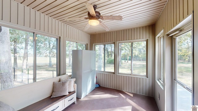 sunroom with ceiling fan and plenty of natural light