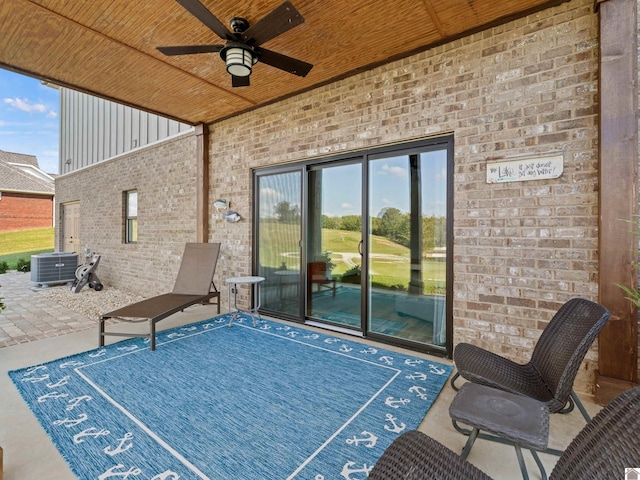 view of patio / terrace with ceiling fan and central air condition unit