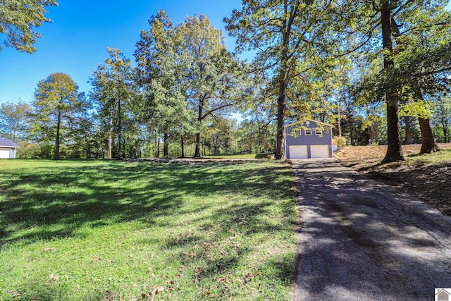 view of yard with an outdoor structure and a garage