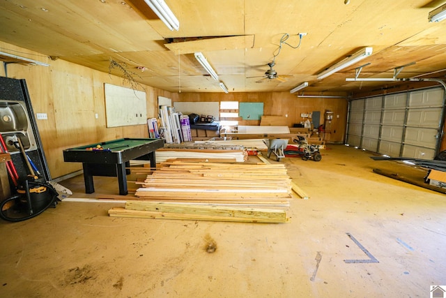 interior space featuring ceiling fan and billiards