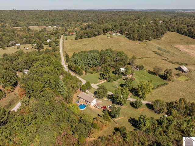 birds eye view of property featuring a rural view