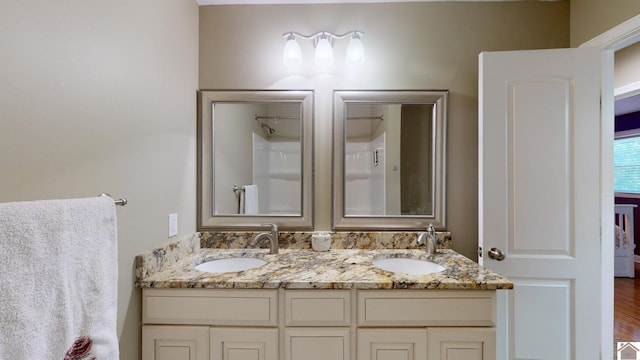 bathroom featuring wood-type flooring and vanity