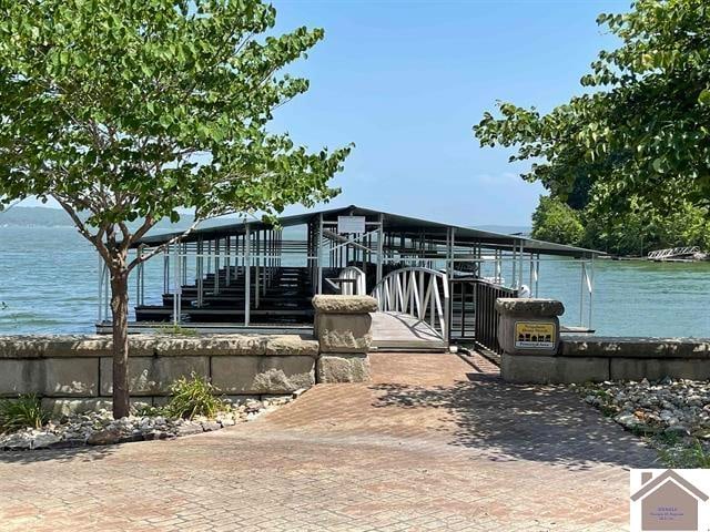 view of dock with a water view