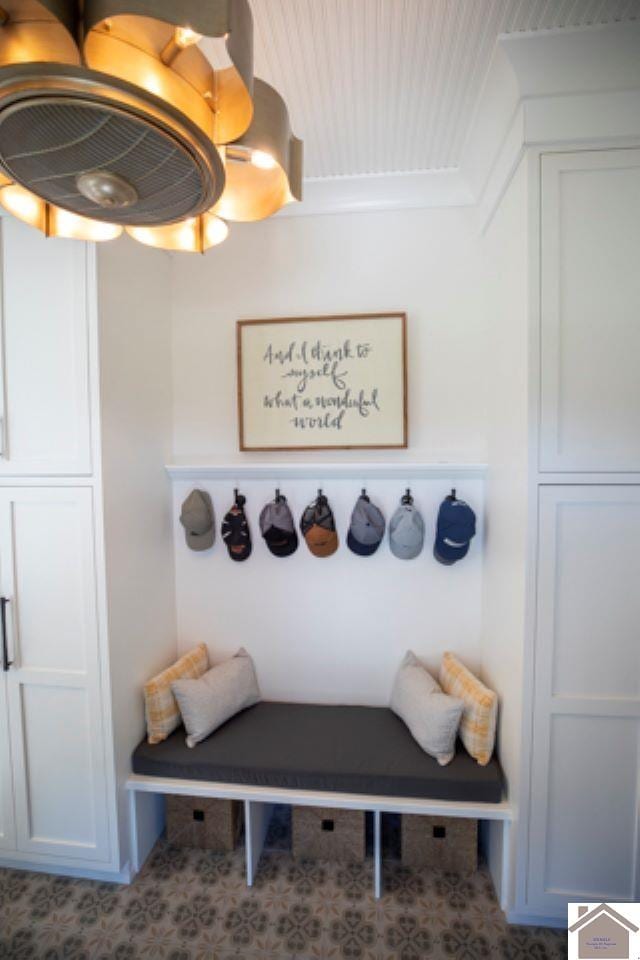 mudroom featuring carpet flooring