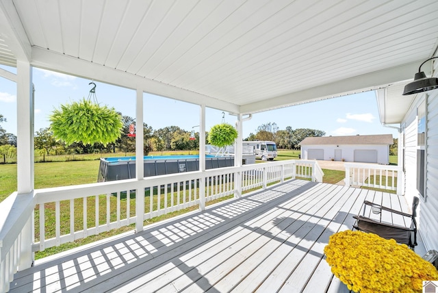 wooden deck with a lawn