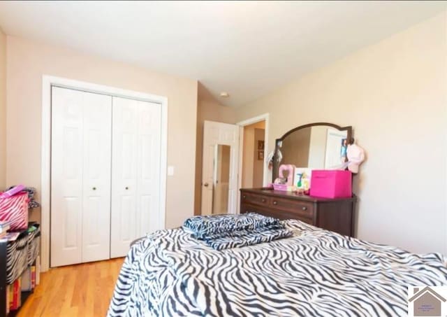 bedroom with a closet and light wood-type flooring