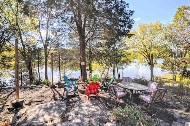 view of patio / terrace featuring a water view