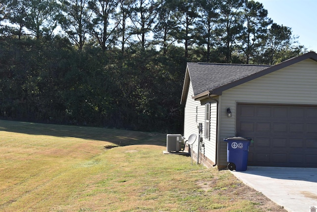 view of side of home with central air condition unit and a lawn